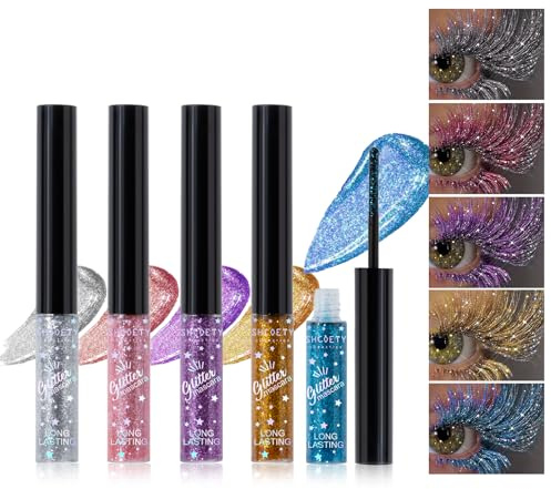 Mascara 5 Couleurs Pour Les Cils, Set De Mascara Pailleté Coloré Cils Brillants Volumineux Charmant Waterproof Longlasting Halloween Christmas Eyes Look Makeup