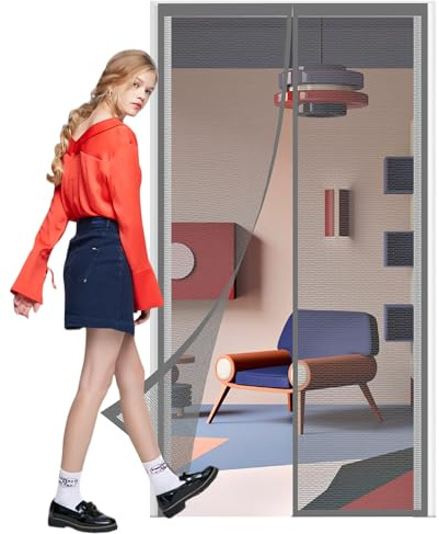 Zanzariera Porta Finestra 104 x 240 cm Anti Zanzare Insetti Zanzariera Porta Finestra Tenda Nero per Casa Ufficio, Grigio