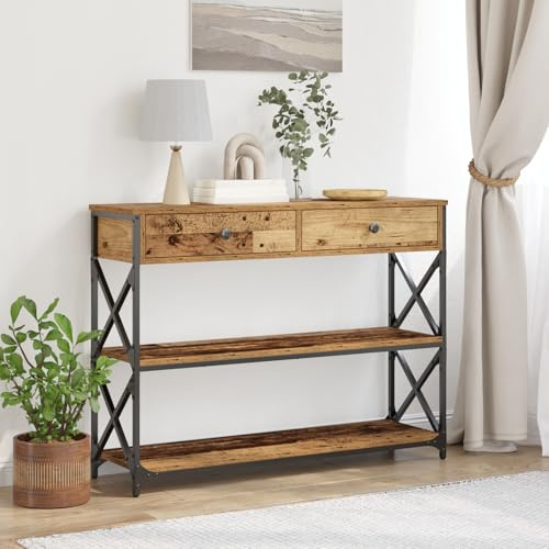 Générique Table Console en Bois Ancien 100x28x75 cm en Bois Ingénieré et Acier,Meubles,Tables,Tables Basses et Tables d'appoint,Tables d'appoint,Marron,21.45 KG,863527