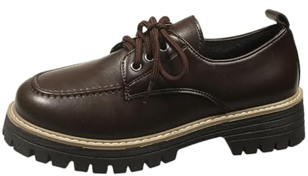 Mary Jane Chaussures de loisirs tendance unies à lacets pour femme Plateforme Mocassins confortables en cuir pour toutes les chaussures de travail classiques Chaussures plates confortables, marron, 42