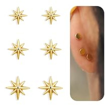 3 Paar 925 Silber Pfosten CZ Ohrringe Stecker Ohrstecker Ohr Piercing Set | 16K Gold Plattiert Medizinische Flachrücken Ohrringe für Damen, Schmetterling Tragus Piercing Schmuck