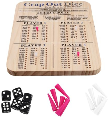 Flaroey Tablero de Puntuación de Dados de Madera, Juego Familiar Clásico, Juego de Mesa de Dados Redondo Divertido con Bandeja de Madera, Almohadilla de Puntuación, Bandeja para Dados M