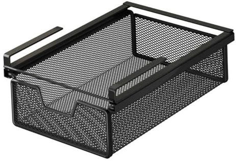 FytStycale Panier de Rangement Noir sous Étagère, Organisateur Suspendu Coulissant, Corbeille de Rangement, Tiroir pour Rangement de Cuisine et Placard, Idéal pour Chambre à Coucher, Longueur 37 Cm
