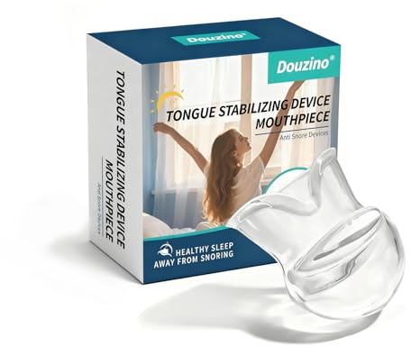 Douzino Tongue Stabilizing Device Mouthpiece - Reusable, BPA-Free Anti Snore Solution & Comfortable Tongue Retainer to Reduce Snoring for Better Sleep, Fits Men & Women(White)