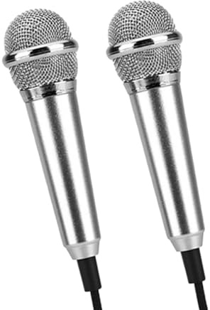 MUSISALY Microfono Mini Wireless per Karaoke 2 Pezzi in Metallo Argento, Leggero e Compatibile Smartphone e PC per Registrare Canzoni e App Karaoke Stili multipli