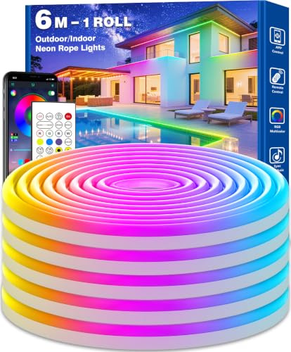 AHRLHR 6M Neon LED Streifen, Light Strips Outdoor & Indoor Use, Flexible Lichtschlauch mit App und Fernbedienung, LED Rope Stripes für Wohnzimmer, Schlafzimmer, Spielzimmer