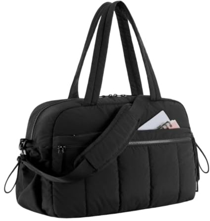 EcoGleam Stepp-Puffer-Reisetasche für Damen und Herren, Fitnessstudio, Weekender-Taschen mit Nassfach und abnehmbarem Riemen, Reisehandtasche, leicht, für Fitness, Windel, Schule (schwarz)