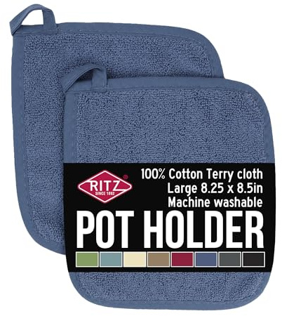 RITZ Terry Potholder & Hot Pad: Unparalleled Heat Resistant, Durable 100% Cotton – Ergonomically Designed for Optimal Grip – Easy-Care Machine Washable – 2-Pack, Federal Blue