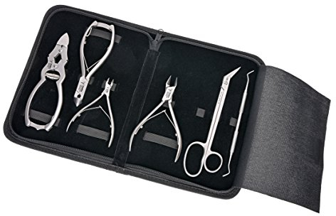Nagelzange-Podologie Instrumente Set für extra starke Nägel- INKL. ETUI- 6-teilig-Fußpflegeinstrumente- Übersetzungszange+Eckenzange+Hautzange+Kopfschneider+Nagelschere+Eckenheber- Edelstahl