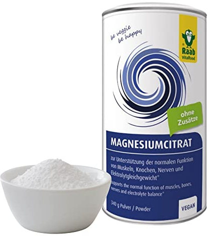 Raab Vitalfood® Magnesiumcitrat Pulver (340 g) - 100% Magnesiumcitrat ohne Zusätze, gut zu dosieren, ideal für Sportler - für Muskeln, Nerven, Elektrolyt-Haushalt - laborgeprüft, vegan