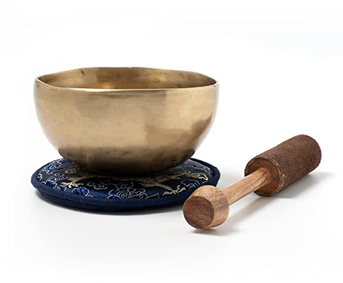 Tibetische Klangschale I ca. 200 g I für Meditation, Yoga, Achtsamkeit, Grundschule, Kindergarten I Inkl. Klöppel/Pad I Handgeschmiedet I Fair Trade aus Nepal