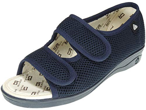 Särskild bred sko Nylon Grid Öppen tå för kvinnor. 2 kardborreband. Delikat fötter, diabetiker och postoperativ. CELIARUIZ-SEVILLAS Sonia. Antibakteriell. Fråga 1 Storlek MER., Marine, 36 EU