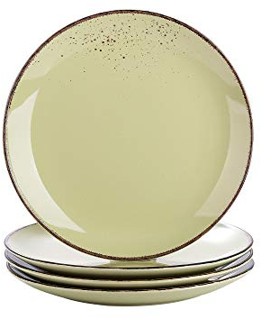 vancasso Navia Prato Dessert Plate Set of 4, Stoneware Vintage Look Yellow Green Dinnerware Tableware, 8.5 inch Snack/Salad/Fruit/Side Plate. (21.5 * 21.5 * 2.5cm)