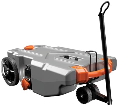 Camco Rhino 36-Gallon Portable RV Tote Tank - Features 2 Steerable No-Flat Front Wheels & Built-in Gate Valve - Includes Removable 24 Tow Bar, 3’ Sewer Hose & More RV Accessories (39007)