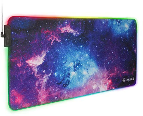 ENHANCE Extra Large LED Gaming Mouse Pad - Soft XXL Desk Mat with 7 RGB Colors, 3 Color Modes, Smart Control, Water Resistant High Speed Tracking Surface - (Galaxy) - Extended Pad - 32 x 14 inches