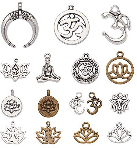 NBEADS Ungefähr 81 Stück Legierungsanhänger, Ohm Charms OM Lotusblume Stile Anhänger Charms DIY für Schmuckherstellung Halskette Armband