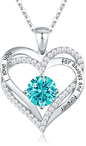CDE Necklaces for Women Birthstone Pendant, Sterling Silver Love Heart Jewellery Gifts for Mum Her Wife Girlfriend Anniversary Birthday Mothers Day Christmas Valentine's Day