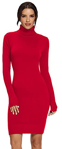 Avacoo Robe-pull décontractée en tricot à manches longues pour femme, Rouge, Taille XL