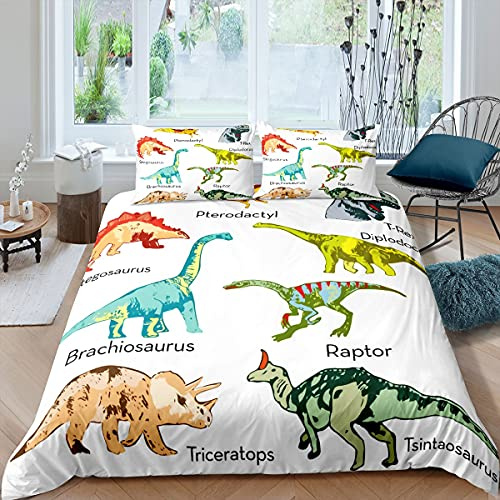 Set di biancheria da letto con dinosauri per bambini e ragazze,set di biancheria da letto per bambini e ragazzi, in morbida microfibra con 1 federa, cerniera