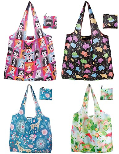 Bessy Shop Bolsas Reutilizables, 4 Piezas Grandes y Plegables de Comestibles, Lavables y Ecológicas para Uso Diario y Almacenamiento