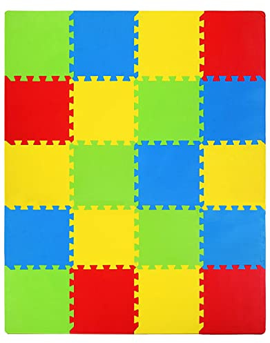 Kangler Kids Puzzle Play Mats, 20pcs Extra Large Colorful Foam Flooring Tiles, Interlocking Floor Mats with Borders for Children Infant Baby Crawling, Exercise, Playroom, Play Area, Baby Nursery