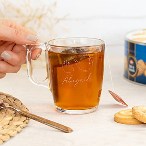 Wanapix | Taza de Té Personalizada con Nombre Grabado | Tazas de Cristal para infusiones | Capacidad 25 cl | Vidrio templado extra resistente | Aptas para Lavavajillas y Microondas | Taza de te