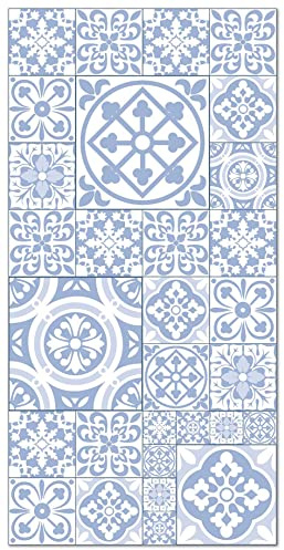 Panorama Vinylteppich - Modell Hydraulic Fliesen Talavera Blau 40x80 cm - Verschiedene Größen - Deko Küche, Läufer und Outdoor