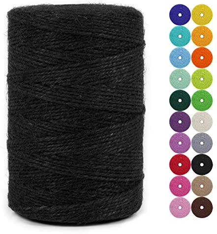 LEREATI Juteschnur 2mm x 200m Gartenschnur Paketschnur Naturfaser Hanfseil Jute Schnur Jutegarn Juteseil, Kordel Weihnachten für DIY Kunstgewerbe Gartenarbeit Geschenkverpackung Deko (Schwarz)