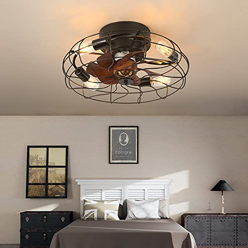 Dceinz Ventilateur Plafond Avec Lumiere Silencieux LED Dimmable Plafonnier Ventilateur Industriel 6 Vitesses Luminaire Plafonnier Ventilateur Reversible Retro Pour Salon Chambre Cuisine, Noir