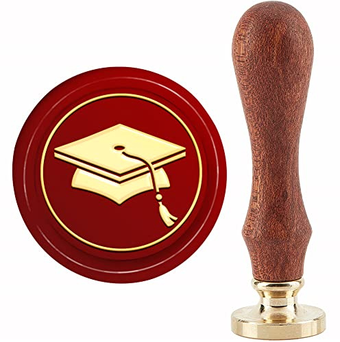 craspire Graduierung Hut Wachssiegel Stempel Graduierung Siegellack Stempel 30 mm Retro Vintage Abnehmbarer Messing Stempelkopf Mit Holzgriff Für Hochzeitseinladungen Karten Geschenkverpackung