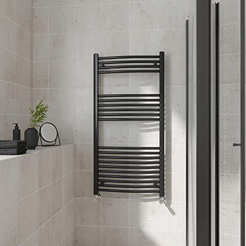 Warmehaus Scaldasalviette curvo nero da bagno stile scaletta riscaldamento centralizzato 1200x600mm