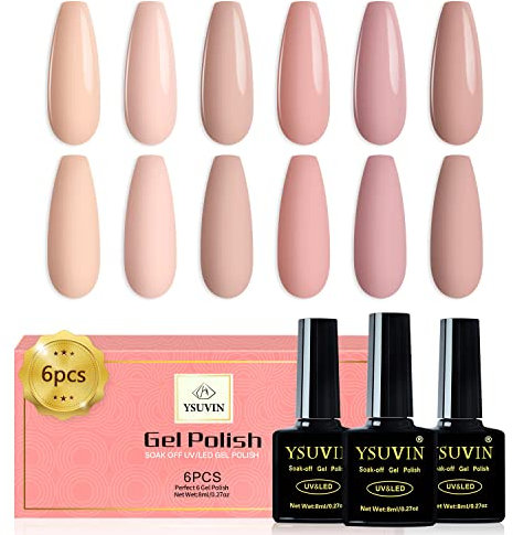 Yueshop 6 x 8ml Gel Nail Polish Set, Nude Pink Gel Polish Pink Beige Seris Nail Varnish Soak Off UV LED Lamp Nail Art DIY Manicure Beauty Set
