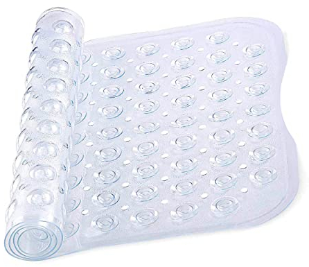 MOONLIGHT20015 Shower Bath Mat Non Slip Anti Mould & Mildew with Strong Suction Cups Grip and Drain Holes Soft Rubber Shower Mats - PVC Bathroom Mat Machine Washable (100x40cm, Clear)