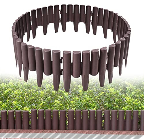 TRMLBE Rasenkante Kunststoff 5,6m Holzoptik Beeteinfassung Beetumrandung aus Polypropylen 20 stück Beetzaun Gartenpalisade Palisade für Garten Dekorativ - Braun