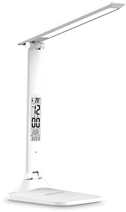 Schreibtischlampe LED Dimmbar Augenschutz, 3 Farben und 5 Helligkeitsstufen Tischlampe mit USB-Ladeanschluss, Auto-Timer, Schreibtischlampe für Schlafzimmer.