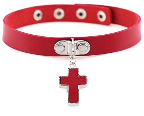 WEITING Schwarzes Kreuz Gothic Choker Halskette Damen Punk Rock Goth Choker Trendiges Choker Halsband für Damen Modeschmuck - rot