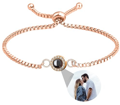 Godchoices Custom Photo Bracelet Personalised Photo Projection Bracelet Circle Photo Bracelets with Picture Inside for Women/Men/Couple/Best Friend