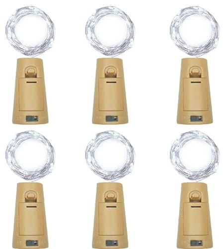 AuFiiy Wine Bottle Lights with Cork Flexible LED String Lights (20 LEDs, 6 Pack, Waterproof, Battery Operated) for Jar, Party, Wedding, Festival & Bar Decoration in Cool White