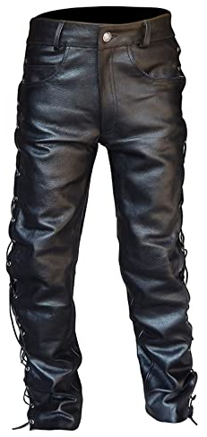 Pantalon en cuir pour homme - Style rétro - Style punk - Noir - Moderne - Pour fête - Pantalon de moto en cuir, Noir , XL