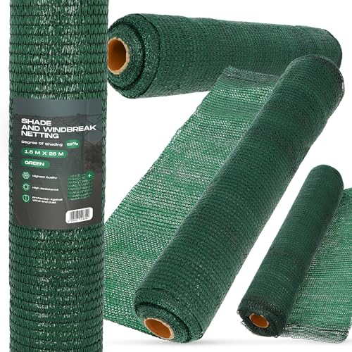Malla Sombreo 1,5m x 25m Red de Sombra 55% Mallas Ocultación Pantalla Opaca Valla Tela Privacidad Protección UV Solar Paño Resistiente Viento Polvo Jardín Huerto Balcón Vallas