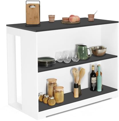 IDMarket - Table de Bar îlot Juno Bois Blanc et Plateau Gris