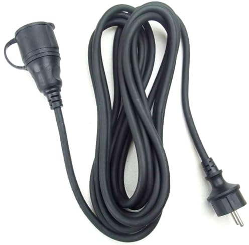GLT 1 x Paccs 5 m Schuko Gummi Verlängerungskabel IP44 H07RN-F 3G1,5, schwarz, für den Außenbereich und den Einsatz auf Baustellen