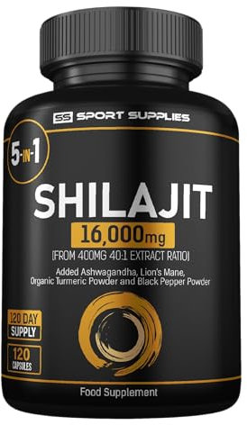 Shilajit Capsules 16,000mg -120 Days Supply - 60% Fulvic Acid - Added Ashwagandha, Lions Mane, Turmeric and Black Pepper - High Strength Himilayan Shalajit