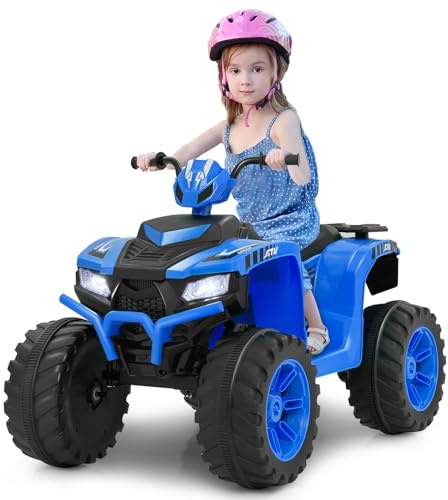 COSTWAY Quad Eléctrico para Niños 24V, ATV Eléctrico para Niños, 4 Ruedas con Conexión Inalámbrica, Música, Radio, Luces LED, Velocidad Alta, Baja y Arranque Suave, para Niños de 3-8 Años (Azul)
