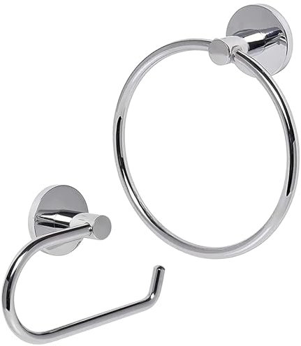 TOPAHGOD Toilet Roll Holder 2 Pieces, Stainless Steel Towel Holder & Chrome Toilet Paper Holder, Wall Mounted Towel Holders for Bathrooms, Waterproof Rust Resistant Bathroom Accessory (Silver)