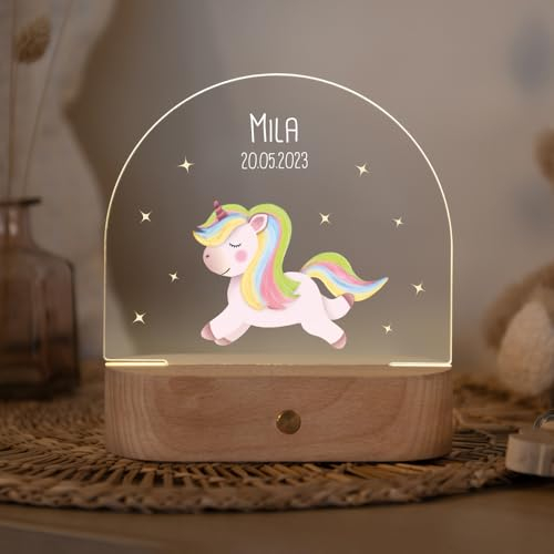 LILUNA – Individualisiertes Nachtlicht Einhorn | dimmbar, kabellos, aufladbar | personalisierte Nachtlampe Babys - Geschenk zur Geburt & Taufe