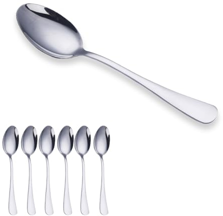 HOME SOLAZZIA Juego de 6 piezas de Cucharas de Sopera de Acero Inoxidable 19.5 x 4.5 cm Acabado Pulido espejo, Cucharas con Diseño moderno y elegante.(Cuchara de Sopera)