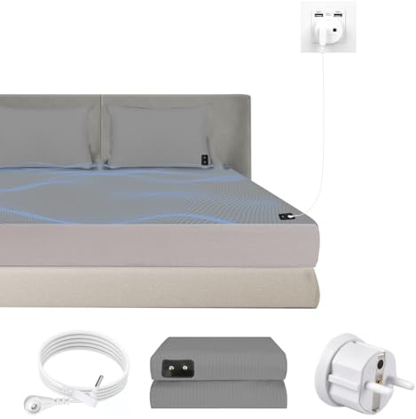 HUNAIGEE - Juego de cama de 200 x 200 cm, juego de cama de puesta a tierra, alfombra de puesta a tierra, fibra plateada para un mejor sueño, algodón orgánico, color gris