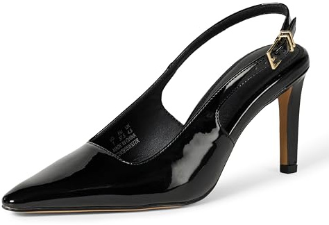 Amazon Essentials Scarpe Décolleté con Cinturino Posteriore Donna, Nero Pelle Verniciata, 42 EU