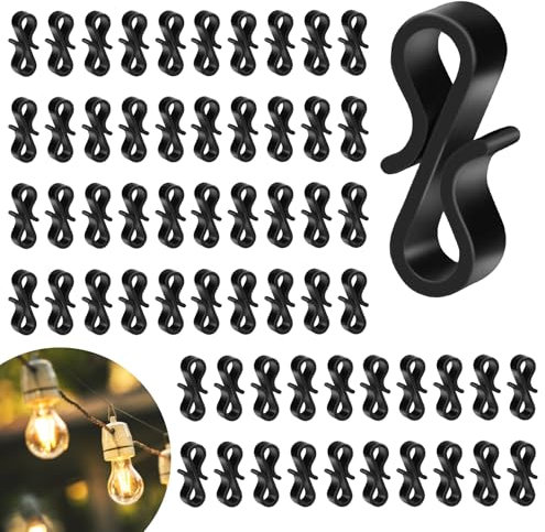 Gcstnn Gutter Hooks for Outdoor Lights, 120 Pcs Mini Plastic S Gutter Clips for Hanging Outside String Lights, Icicle Fairy Lights, Christmas Tree Decorations-Black
